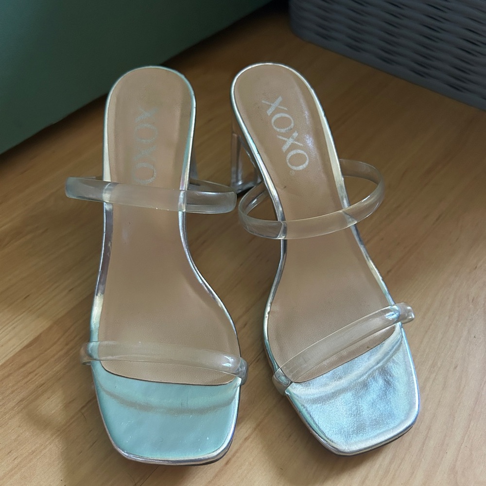 XOXO Silver Heels with clear straps